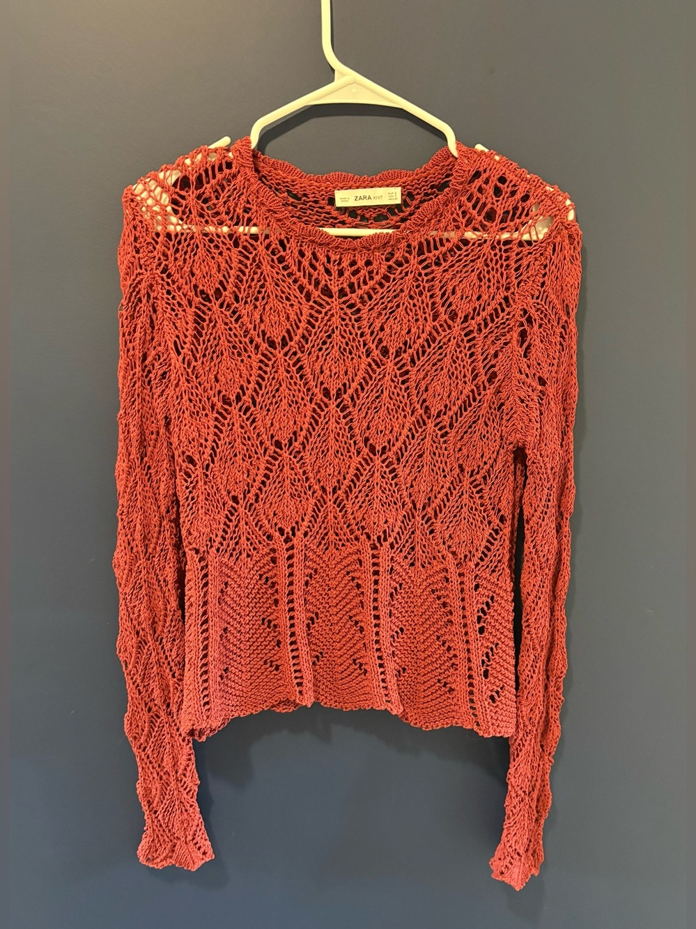 Zara Open-Weave Knit Crochet Sweater - Size Small